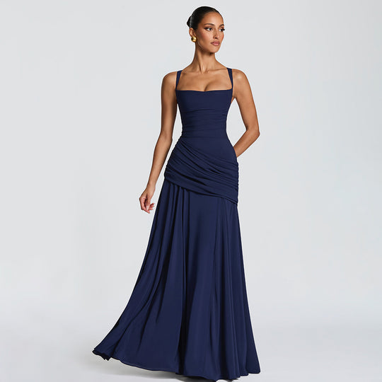 Damen Elegantes Maxikleid mit tailliertem Design und zarten Raffungselementen EB