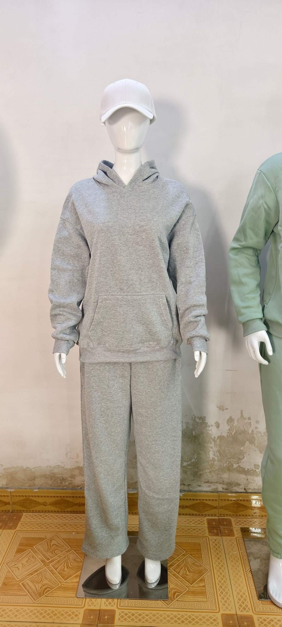 Damen nan zweiteiliges Freizeit-Lounge-Set mit Kapuzenpullover, Kängurutasche und gerader Loungehose aus weichem Baumwollmix EB