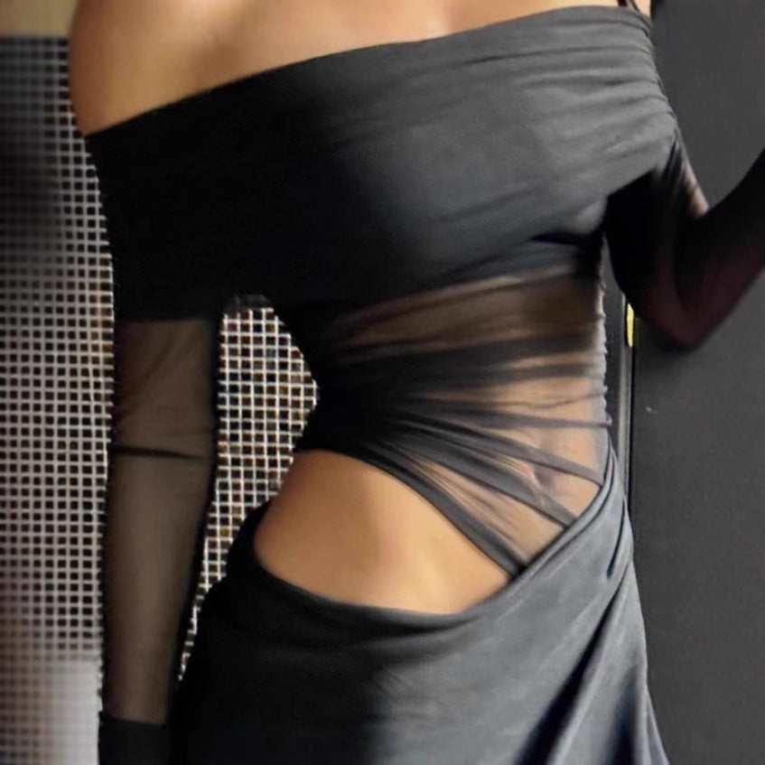 Damen Elegantes Maxikleid mit asymmetrischem Oberteil und raffiniertem Drapierungsdesign EB