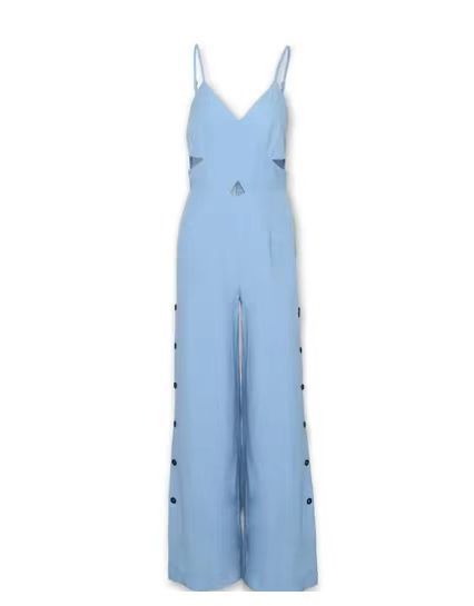 Damen Jumpsuit mit Cross-Over Design und Knopfleiste EB
