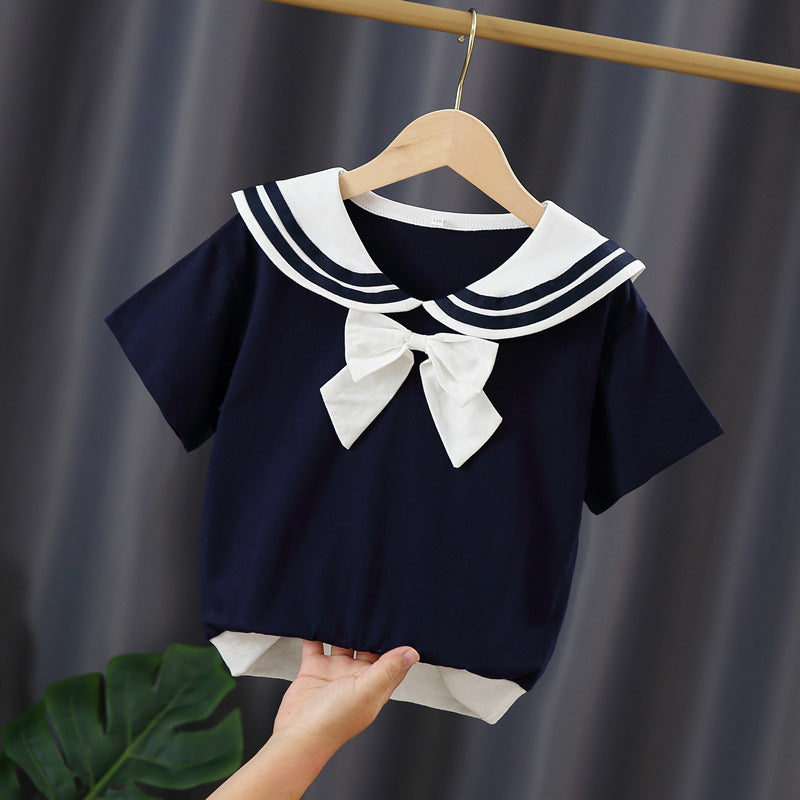 Mädchen Matrosen-T-Shirt mit Schleifendetail EB