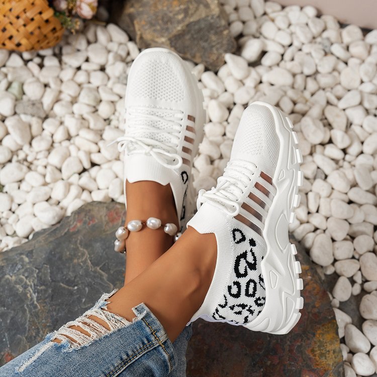 Damen Sportliche Sneakers mit atmungsaktivem Netzmaterial und modischem Tiermuster EB
