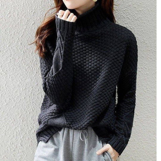 Damen Grobstrickpullover mit hohem Kragen und strukturiertem Design EB