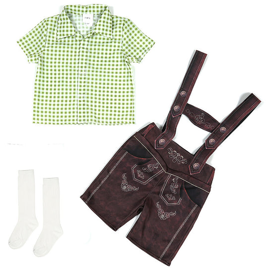 Damen nan traditionelle Trachtenlederhose mit verstellbaren Trägern und kariertem Blusen-Set EB
