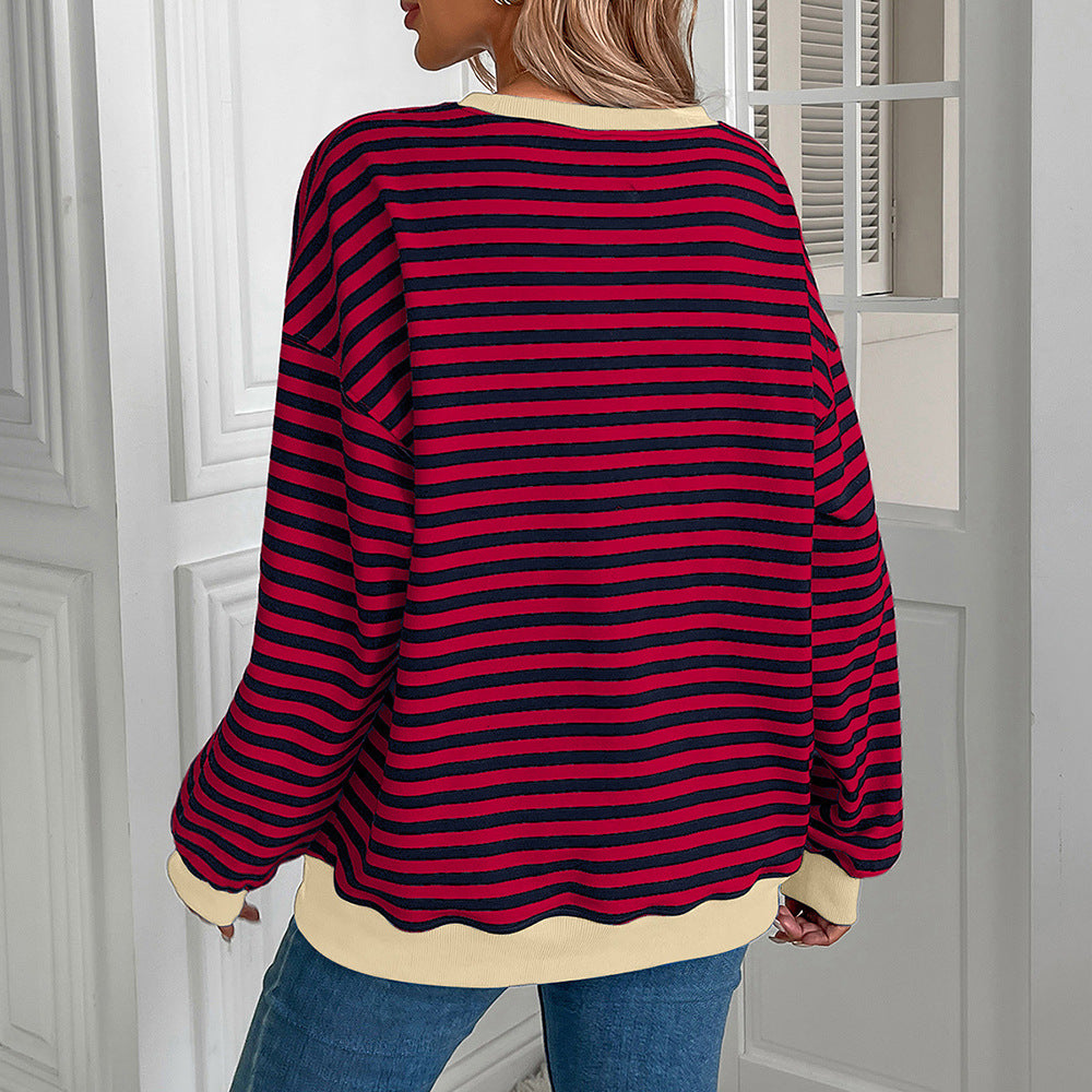 Damen gestreifter Pullover mit lockerer Passform EB