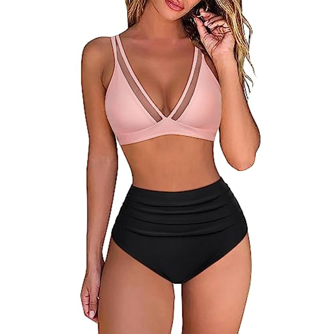 Damen Sportliches Bikini-Set mit verschränkten Trägern und hohem Schnitt EB