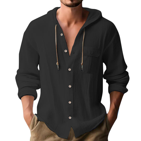 Herren lässiges Hoodie-Oberhemd mit praktischen Knopfleisten und Brusttasche EB