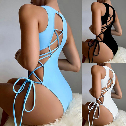 Damen Einteiler Badeanzug mit raffiniertem Rückendesign EB