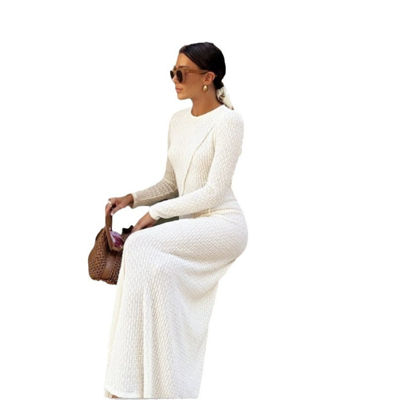 Damen Strickmaxikleid mit strukturiertem Design und langem Ärmel EB