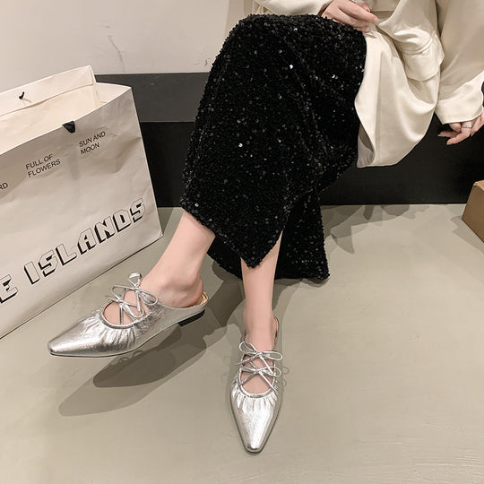 Damen elegante Mules mit Schnürdetail EB