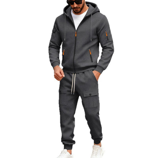 Herren nan sportliches Cargo-Jogging-Set mit Kapuzenjacke, durchgehendem Reißverschluss und funktionalen Mehrzwecktaschen EB