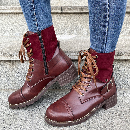 Damen Schnürstiefel mit modischem Wildleder-Detail und robustem Blockabsatz EB