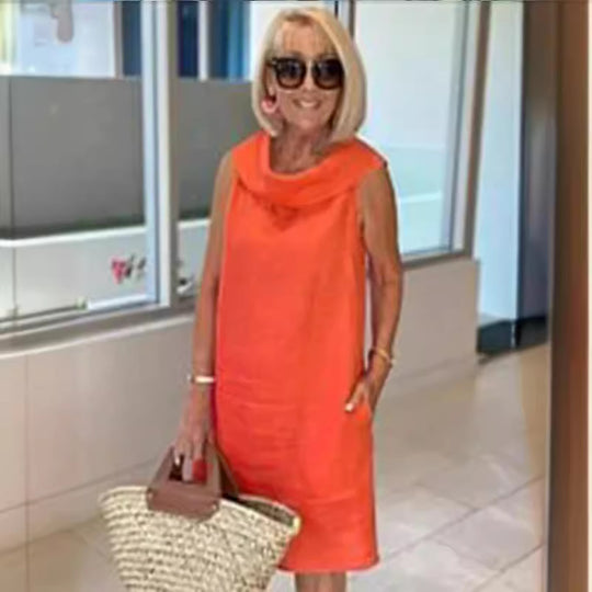 Damen Sommerliches Leinenkleid mit modernem Kragen EB