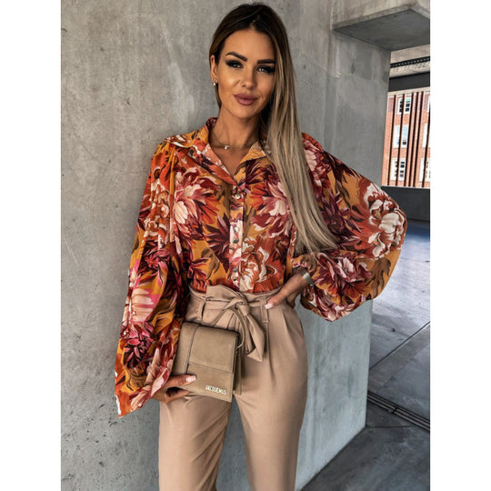 Damen Bluse mit floralem Druck und Glockenärmeln EB