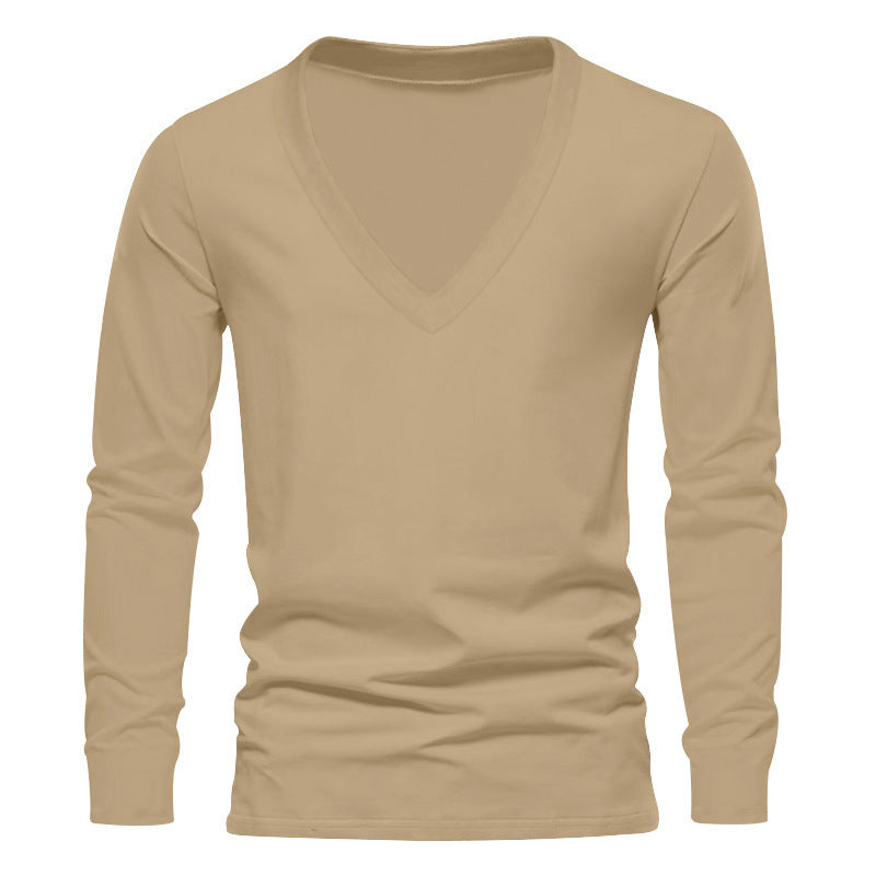 Herren V-Ausschnitt Langarm-T-Shirt mit hochwertigem Baumwollmix und bequemer Passform EB