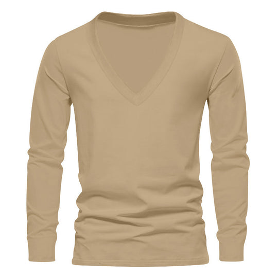 Herren V-Ausschnitt Langarm-T-Shirt mit hochwertigem Baumwollmix und bequemer Passform EB