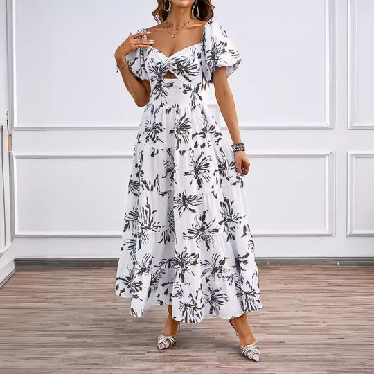 Damen Maxikleid mit voluminösen Puffärmeln und romantischem Schnitt EB