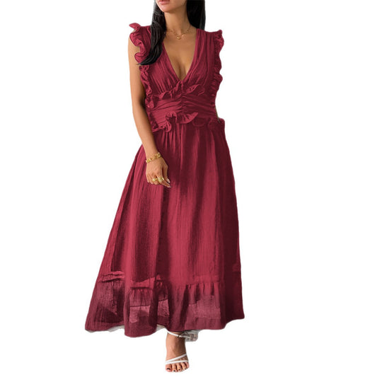 Damen Elegantes Wickelkleid mit Rüschendetails und taillierter Silhouette EB