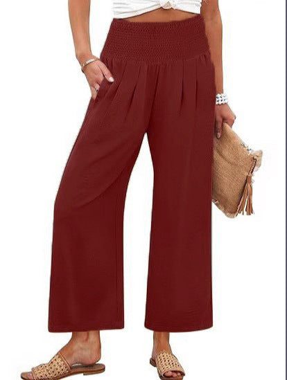 Damen Weite Culotte-Hose mit elastischem Bund und Falten EB