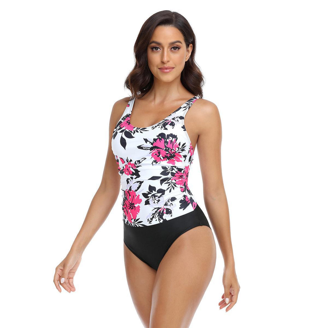 Damen Einteiler Badeanzug mit floralem Design und hohem Bauchweg EB