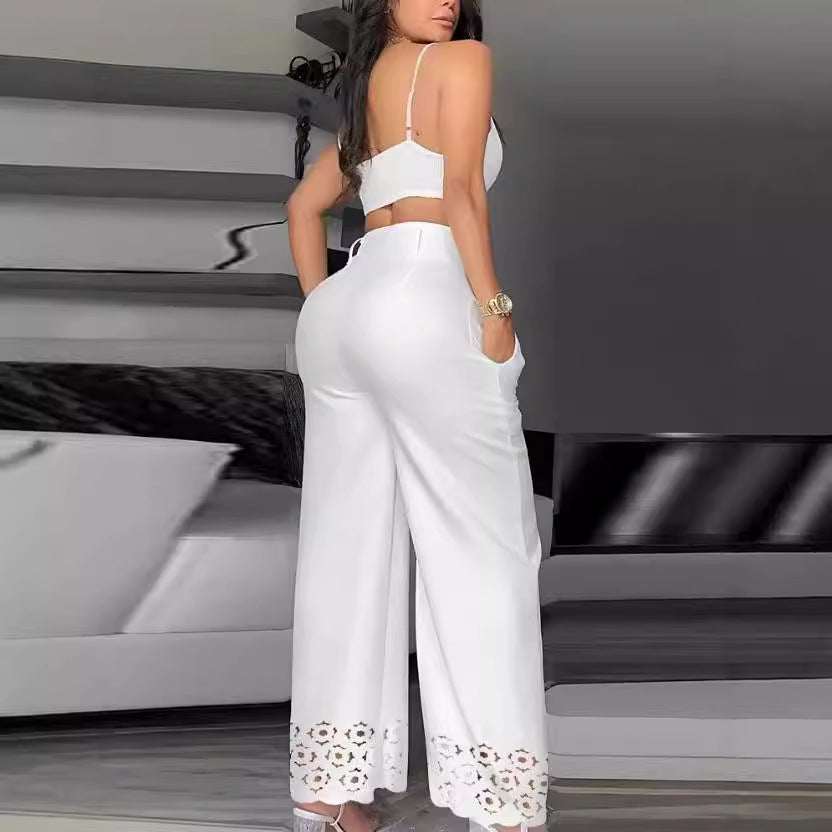 Damen Trendiges Zweiteiliges Outfit mit Oberteil und weiten Hosen EB
