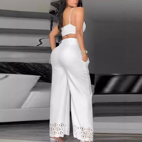 Damen Trendiges Zweiteiliges Outfit mit Oberteil und weiten Hosen EB