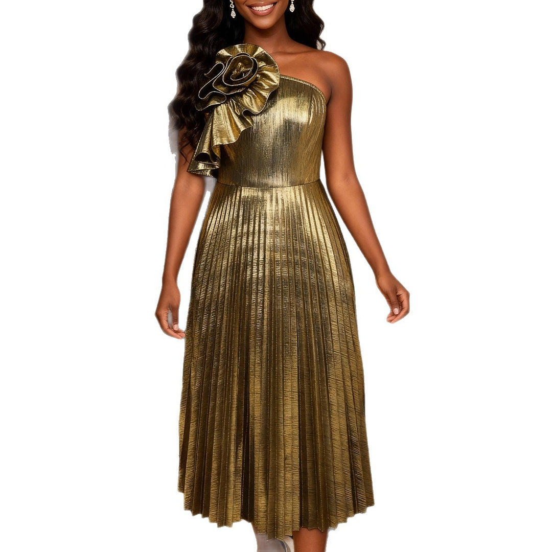 Damen glamouröses Abendkleid mit asymmetrischem Design und dekorativem Rüschendetail EB