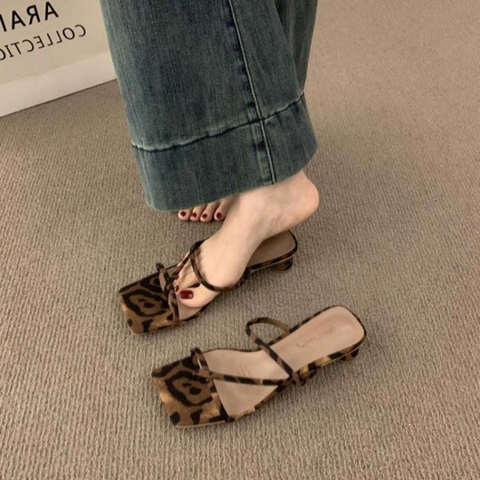 Damen elegante flache Sandalen mit kreativen Leopardenmuster EB