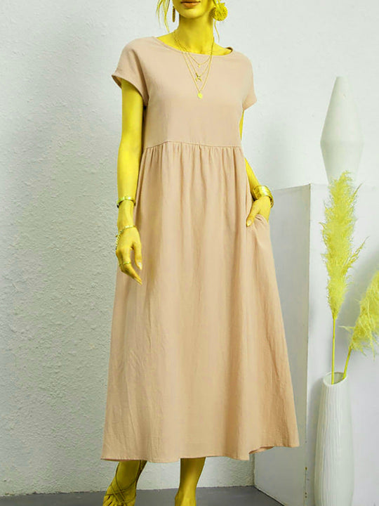 Damen Midikleid mit Lässigem Schnitt und Seitlichen Taschen EB