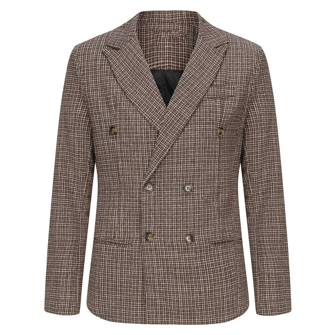 Herren nan zweireihiger strukturierter Wollmix-Blazer mit Peak-Revers und tailliertem Schnitt EB