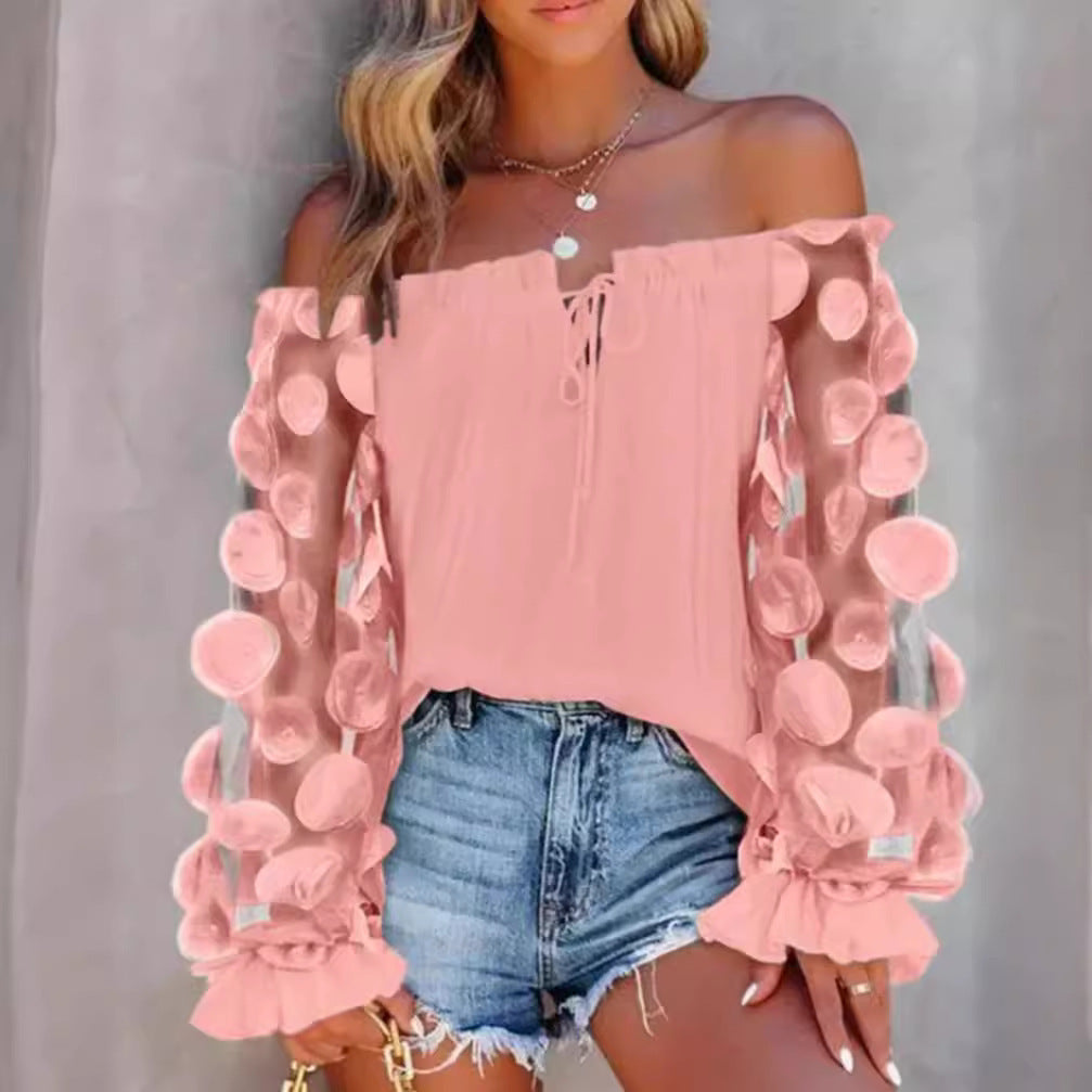 Damen Bluse mit transparenten Puffärmeln und luftigen Details Heidi-Mode