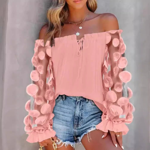 Damen Bluse mit transparenten Puffärmeln und luftigen Details Heidi-Mode