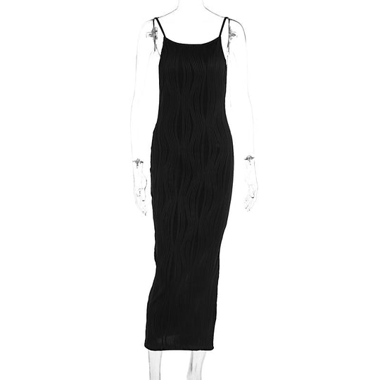 Damen Maxikleid im eleganten Wellenmuster mit Spaghettiträgern EB