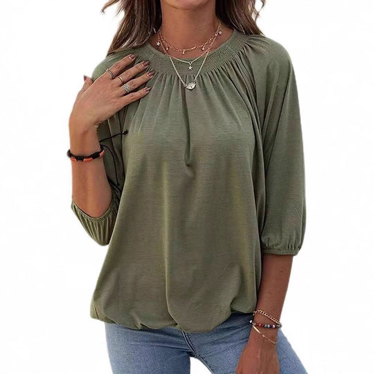 Damen lässiges Oversized-Shirt mit Rüschen und Viskose-Material EB