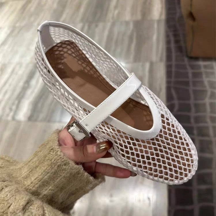 Damen Netz-Ballerinas mit elegantem Riemen und bequemer Sohle EB