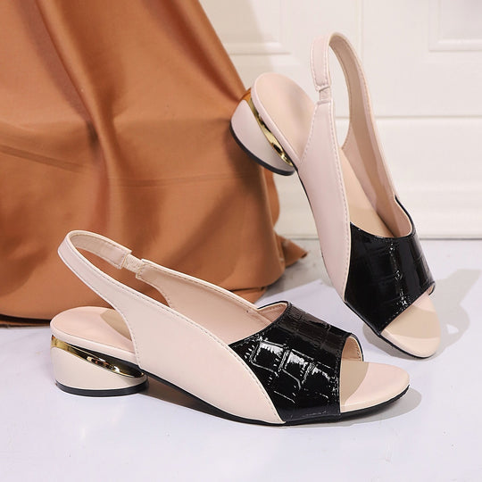 Damen Slingback-Sandalette mit Kroko-Prägung und niedrigem Blockabsatz EB
