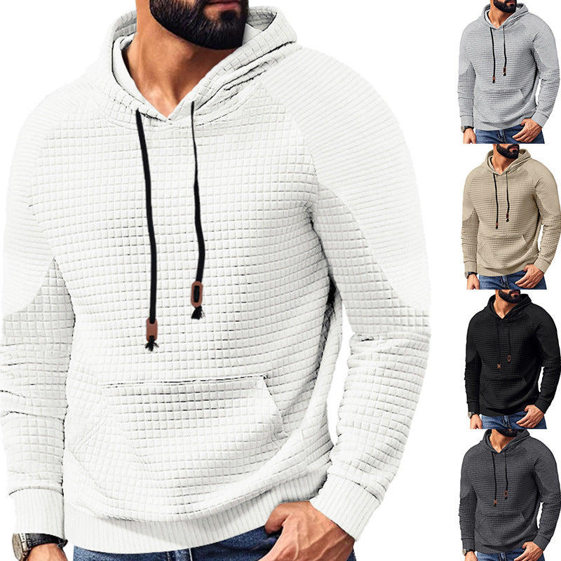 Herren nan strukturierter Kapuzenpullover mit gesteppter Waffelstruktur, Raglanärmeln und Kängurutasche EB