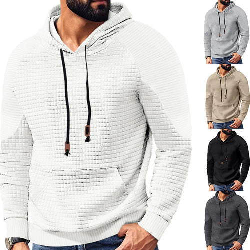 Herren nan strukturierter Kapuzenpullover mit gesteppter Waffelstruktur, Raglanärmeln und Kängurutasche EB