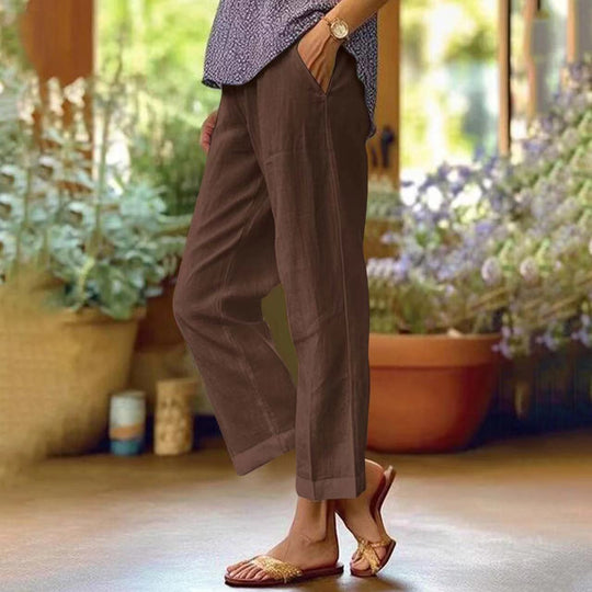 Damen nan lässige Cropped-Hose mit geradem Bein, dezenter Bügelfalte und seitlichen Eingrifftaschen EB