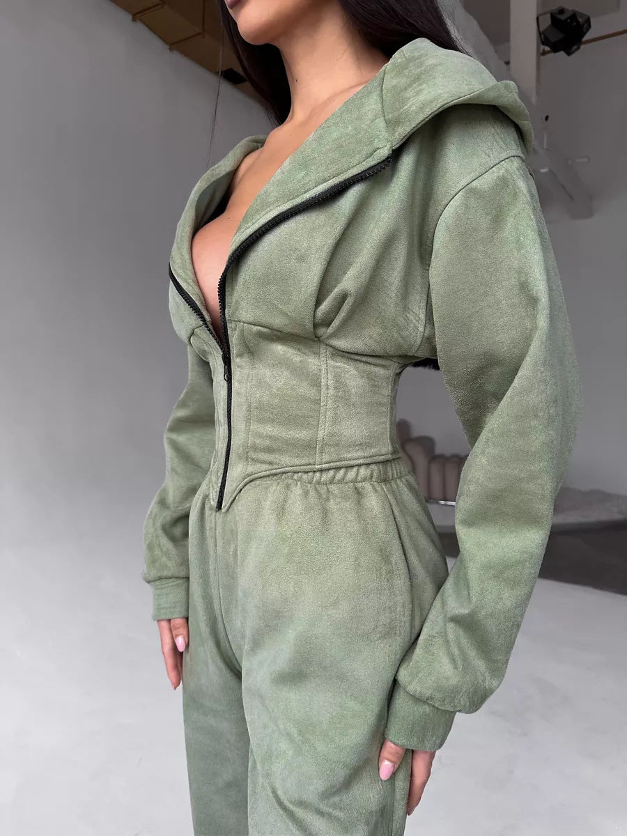 Damen Urbaner Kapuzen-Jumpsuit mit funktionellen Details EB