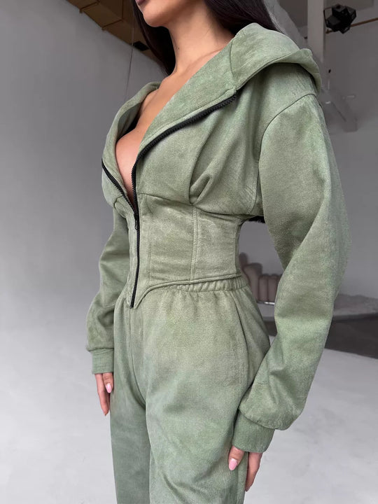 Damen Urbaner Kapuzen-Jumpsuit mit funktionellen Details EB