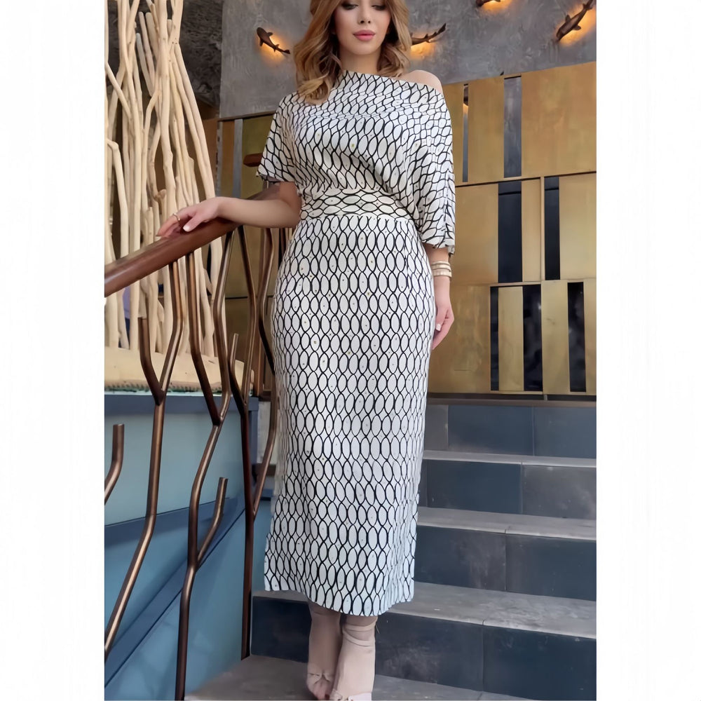 Damen Elegantes Maxikleid mit asymmetrischem Schnitt und strukturiertem Muster EB
