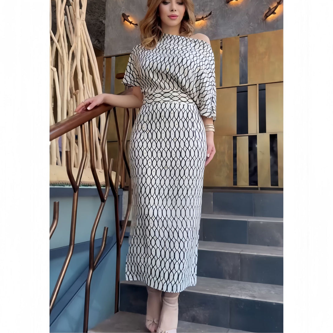 Damen Elegantes Maxikleid mit asymmetrischem Schnitt und strukturiertem Muster EB