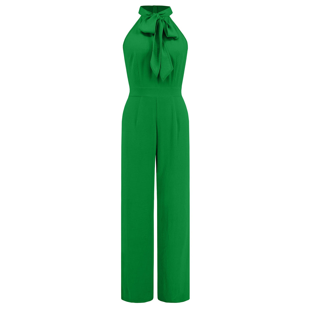 Damen Elegante Jumpsuit mit Schleifenkragen EB