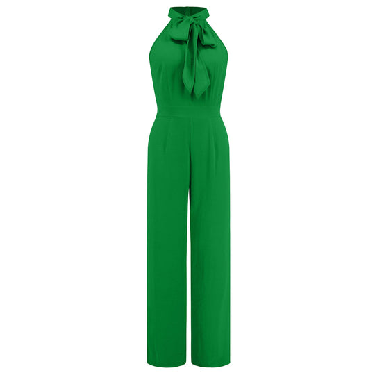 Damen Elegante Jumpsuit mit Schleifenkragen EB
