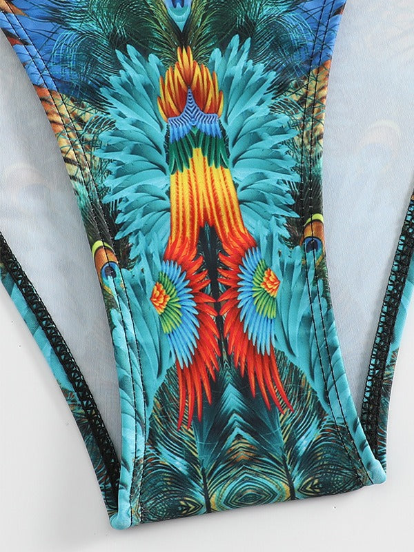 Damen Triangel-Bikini mit extravagantem Federdesign und funkelnden Akzenten EB