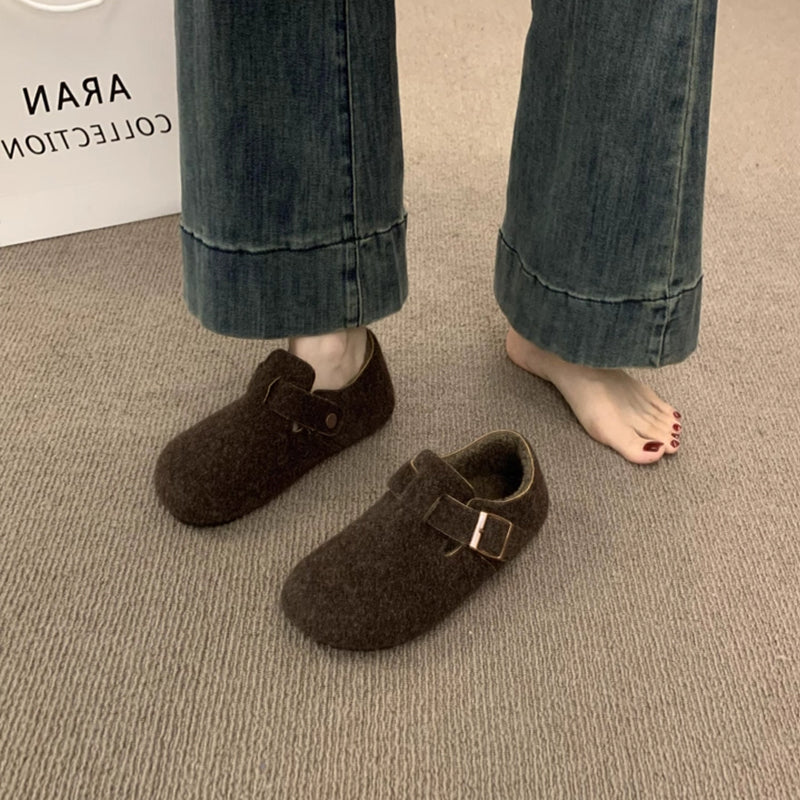 Damen Filz Clogs mit modischem Riemchen und bequemem Fußbett EB