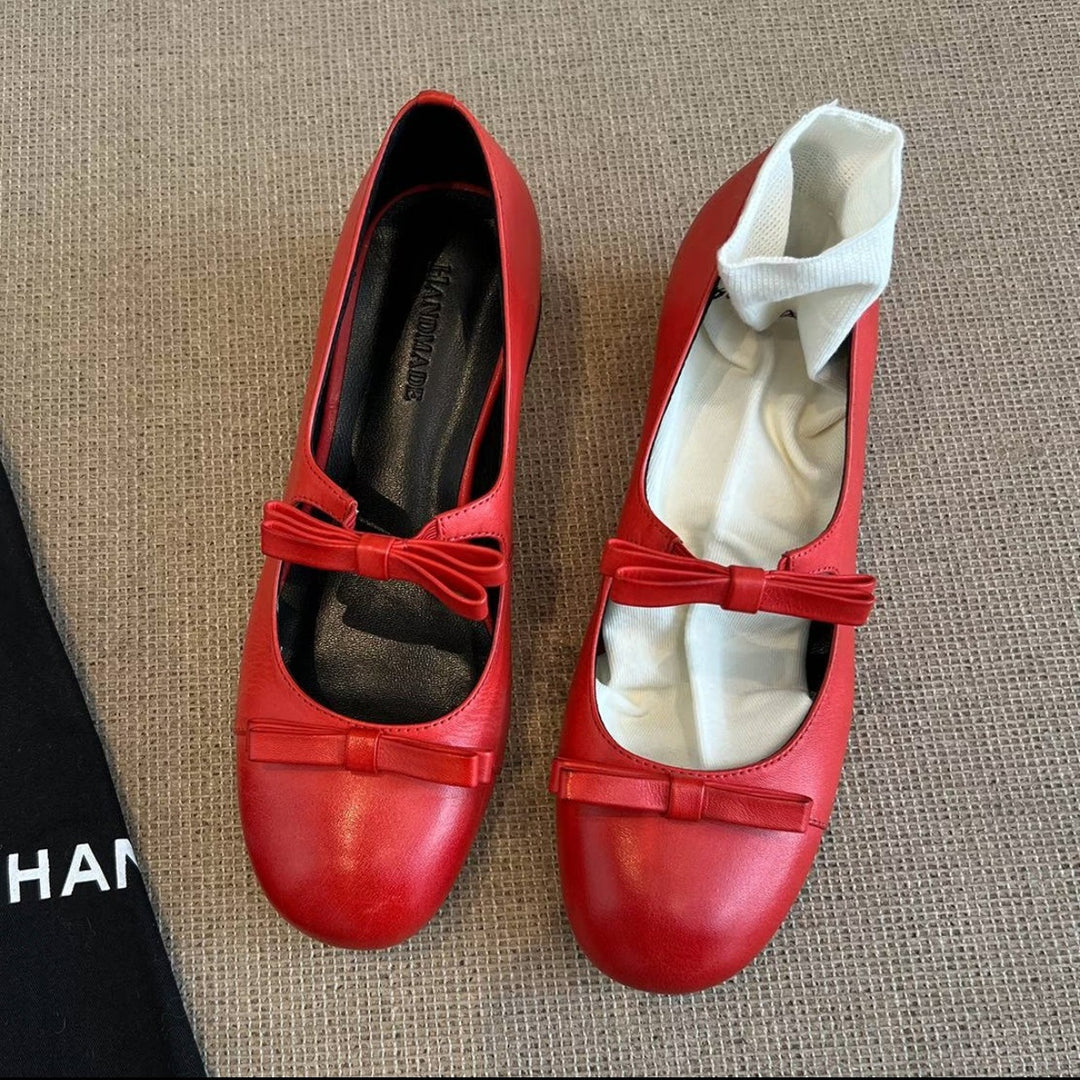 Damen Ballerinas mit dekorativem Strickbund und eleganten Schleifen EB