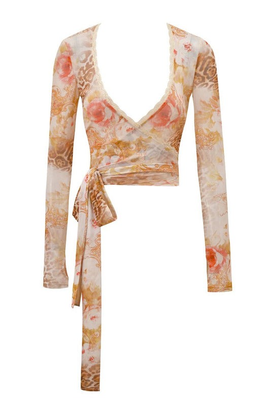 Damen Flared Pants mit floralem und animalischem Muster EB