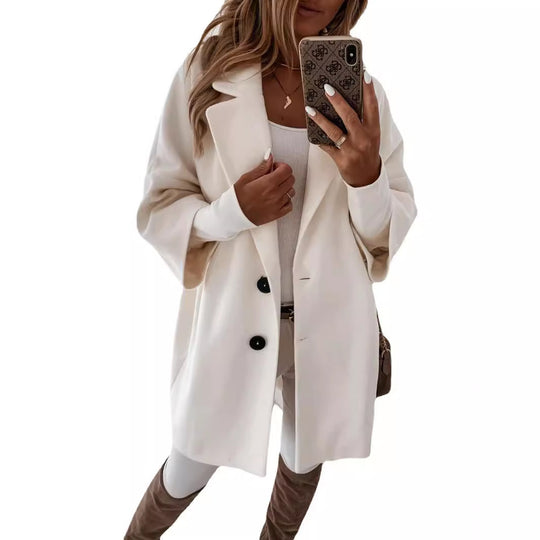 Damen nan kastiger Oversize-Kurzmantel mit fallendem Reverskragen und verdeckten Seitentaschen EB